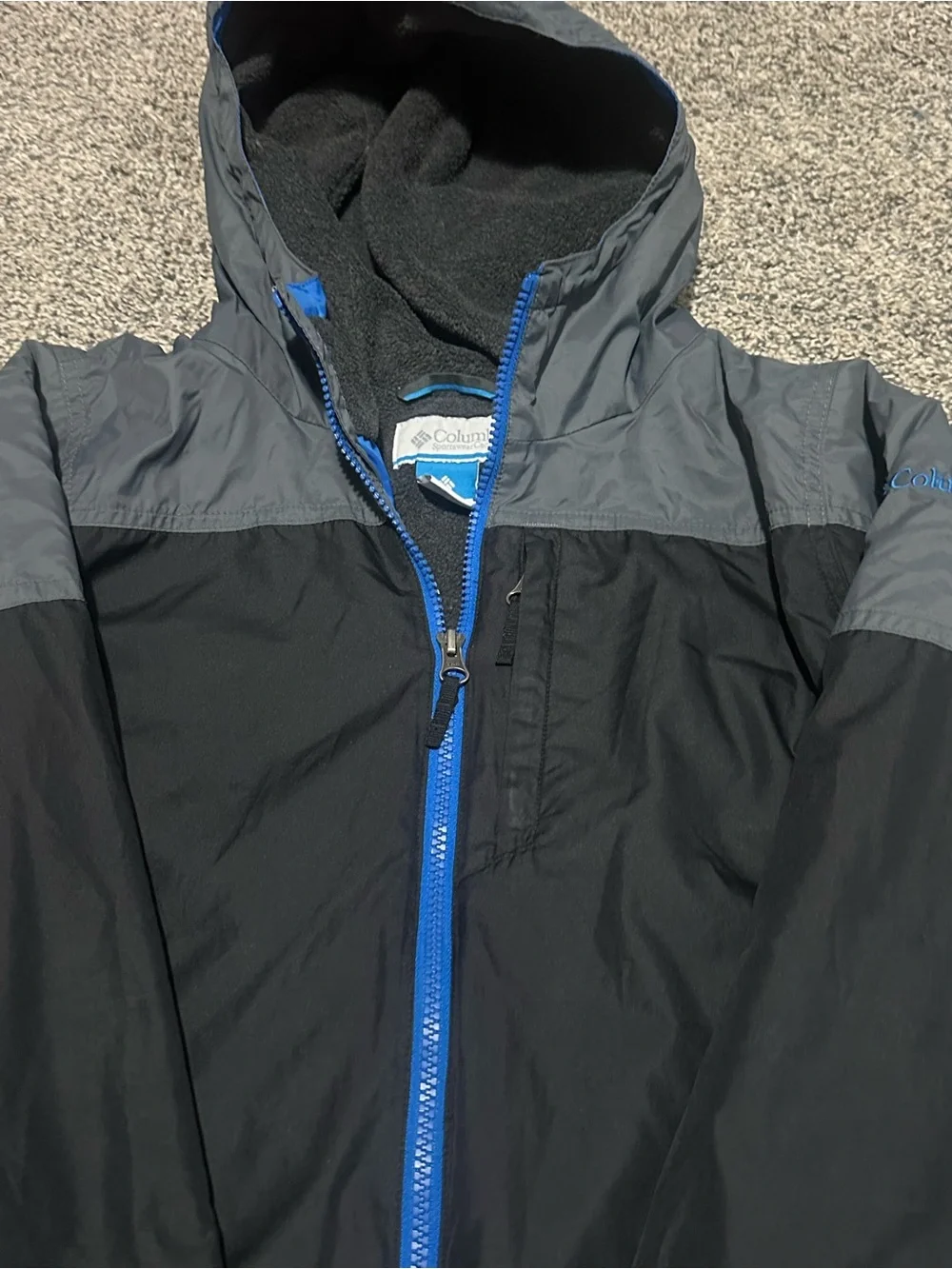 Columbia Black and Gray Hooded Boys Jacket with Blue Zipper